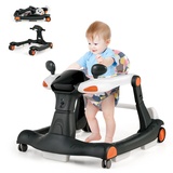 DREAMADE 2 in 1 Lauflernhilfe mit Musik & Licht, Baby Walker Höhenverstellbar & Klappbar, Gehfrei Lauflernwagen Baby ab 6 Monaten (Schwarz)