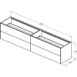 Ideal Standard Conca Waschtisch-Unterschrank T4336Y1 240x50,5x54cm, ohne Waschtisch-Platte, 4 Auszüge, Weiß matt lackiert