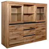 MASSIVMOEBEL24.DE Highboard Wild-/Zerreiche 160x45x140 natur geölt MONTREUX #042 - 2 Jahre Gewährleistung - mind. 14 Tage Rückgaberecht - Beige