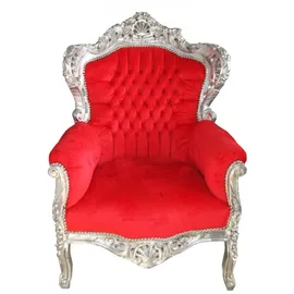 Casa Padrino Barocksessel King Polyester 85 x 120 x 85 cm Rot/Silber