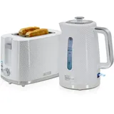 Briebe Elegance Set Brot-Toaster, breiter Schlitz, 2 Scheiben, 7 Bräunungsstufen + Wasserkocher, 1,7 l, kabellos, 2200 W, schnelles Kochen, BPA-frei, modernes Design, Weiß