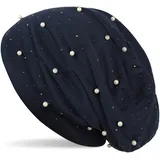 Stylebreaker Beanie mit Perlen und Strass Nieten Midnight-Blue/Dunkelblau