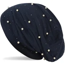 Stylebreaker Beanie mit Perlen und Strass Nieten Midnight-Blue/Dunkelblau