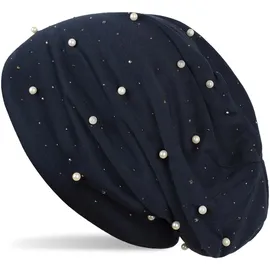 Stylebreaker Beanie mit Perlen und Strass Nieten Midnight-Blue/Dunkelblau