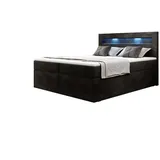 Luxusbetten24 Boxspringbett Amelie mit LED und Stauraum H2 (bis 70kg) - Schwarz