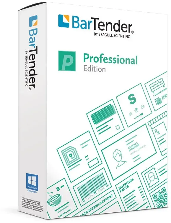 Seagull BarTender 2022 Professional Edition Etikettensoftware, Anwenderlizenz für 5 Drucker