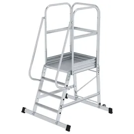 Günzburger Aluminium-Podesttreppe einseitig begehbar fahrbar 4 Stufen