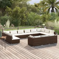 vidaXL 13-tlg. Garten-Lounge-Set mit Kissen Braun Poly Rattan - Braun