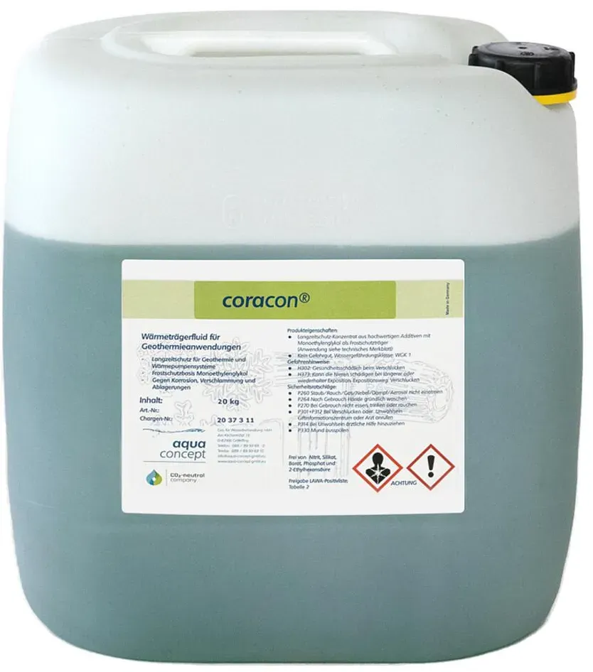 Wärmeträgerflüssigkeit für Erdwärmeanlagen und Wärmepumpen coracon® GT 8N, 20 kg Kanister