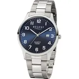 REGENT F-1179 Herren-Armbanduhr, Edelstahl-Gehäuse, Metall-Armband - Silber/Blau