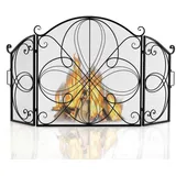 GIANTEX Funkenschutzgitter Kamin, Kaminschirm 3-teilig, Kaminschutzgitter Kamingitter Kinderschutz, faltbares Ofenschutzgitter Ofengitter, Kamin Funkenschutz gegen Funkenflug, H x B: 83 x 151 cm