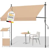HOMEDEMO Klemmmarkise mit Einstellbare Handkurbel, Balkonmarkise ohne Bohren, Markise Sonnenschutz, UV-beständig & höhenverstellbar für Outdoor, Terrasse, Balkon, Garten, Khaki, 350 x 125 cm