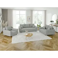 s-style möbel Odin - Polstergarnitur 3+2+1 Mit Braun Holzfüßen Im Skandinavischen Stil Aus Hellgrau Cord-stoff