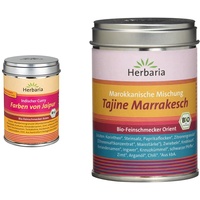 Herbaria 'Farben von Jaipur' Indischer Curry, 80 gramm & "Tajine Marrakesch" Marokkanische Gewürzmischung, 1er Pack (1 x 100 g Dose) - Bio