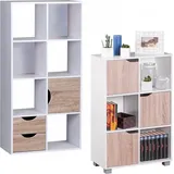 FineBuy Bücherregal Standregal Weiß freistehend Regal Sonoma Tür Schub Weiß Holz