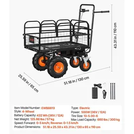 Vevor Bollerwagen 36V 432Wh Elektro Gartenwagen 300 kg Tragkraft