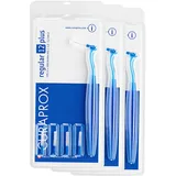 Curaprox Interdentalbürsten CPS 12 regular (Bundle 3 Stück), blau, 1.3 mm Durchmesser, 3.2 mm Wirksamkeit, Set mit 15 Zahnzwischenraum-Bürsten CPS regular 12 und 3 Halter UHS 451