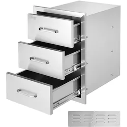 VEVOR Outdoor-Küchenschubladen Schubladen Außenküche, 40 x 55 x 45 cm, Bündig Montierte, Dreifach Zugängliche Grillschubladen mit Edelstahlgriff, Grillinsel-Schubladen für Außenküchen