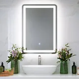 ledscom.de LED Spiegel BALI mit Beleuchtung, 50 cm x 70 cm, 1695 lm, weiß