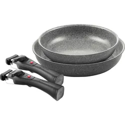 Pfannen-Set BALLARINI "Bratpfanne Torre", grau, Ø:28cm, Pfannen, Abnehmbarer Griff, Keramikbeschichtung, Made in Italy, stapelbar