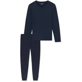 SCHIESSER Herren Schlafanzug, lang - Casual Essentials, Single Jersey, Baumwolle, V-Ausschnitt Dunkelblau (Burgund) XL
