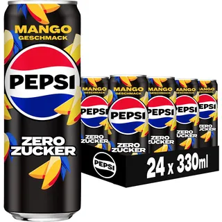 Pepsi Zero Zucker Mango, Das zuckerfreie Erfrischungsgetränk von Pepsi ohne Kalorien, Koffeinhaltige Cola mit Mango Geschmack in der Dose, EINWEG (24 x 0.33 l) (Verpackungsdesign kann abweichen)
