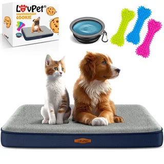 Lovpet LovPet® Hundebett orthopädisches Hundekissen Hundekorb Cookie, Inkl. Napf + 3X Kauknochen, Hundesofa für Kleine, Mittelgroße & Große Hunde, Bezug abnehmbar und waschbar