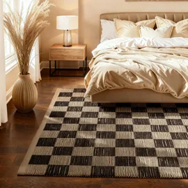 HANSE HOME Rex Juteteppich - Natur Wohnzimmerteppich, Jute & Baumwolle, Handgewebt, Schachbrett, Robust & Pflegeleicht, Naturfaser Teppich für Wohnzimmer, Schlafzimmer - Natur Weiß Schwarz, 200x300cm