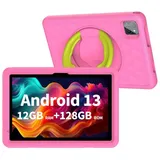 VASOUN Lerntablet P30H 10"-Zoll Kinder-Tablet mit 12G RAM+128G ROM, mit Bluetooth/WiFi und Silikonhülle, Android 13, Rosa rosa