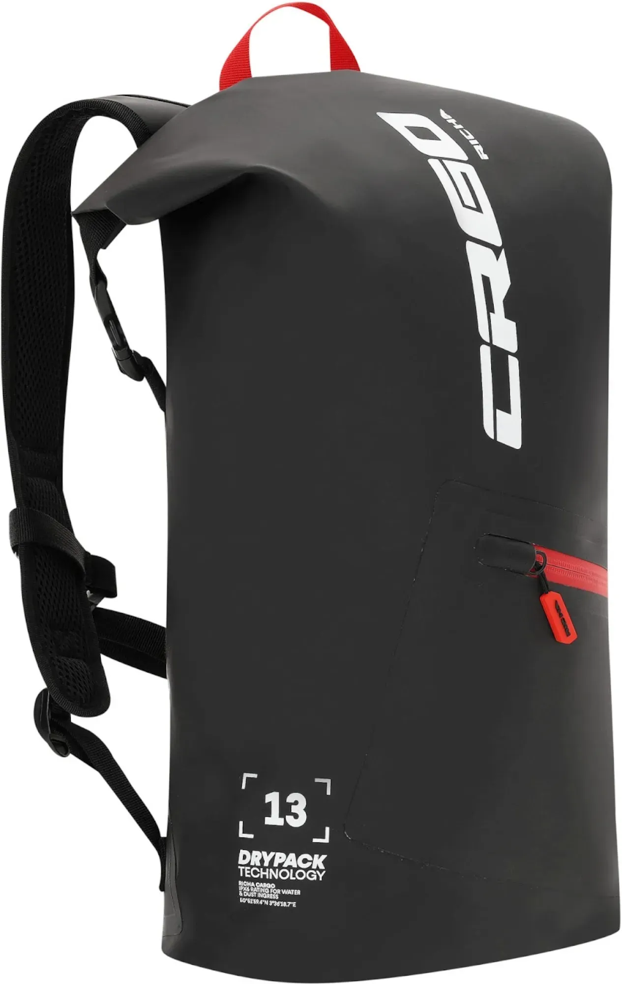Richa CRGO Saigon 13L wasserdichter Rucksack, schwarz-rot für Männer