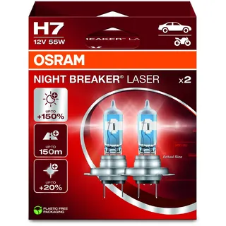 Osram Night BREAKER Laser H7 +150% mehr Helligkeit, Halogen-Scheinwerferlampe, 64210NL-2HB