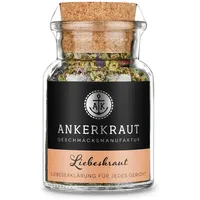 Ankerkraut Liebeskraut Gewürz, Mischung würzender Zutaten mit Kräuter, wie Rosmarin und Minze, für Gemüse, Pasta, Kartoffel, Suppe und Reis, Gewürze mit Liebe zum Verschenken, 30 g im Korkenglas