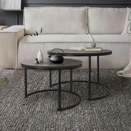 ML-Design Couchtisch 2er Set Rund 59x40cm und 74x48cm Eiche-dunkel