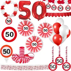 50. Geburtstag Verkehrsschild Partyset Party Dekoration Geburtstag Jubiläum weiss rot Zahl