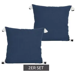 2er Set andas nachhaltige Kissenhülle mit Reißverschluss Baumwoll-Kissen mit Bommel-Details 50x50cm Wohn-Dekoration 86249208 Blau - One-Size