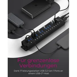 Icy Box Raidsonic ICY BOX 16+1 port USB Hub, 16x USB, 1x USB Laden, USB 3.2 Gen 1
