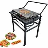 ZenSeFarin 360 ° Drehbarer Holzkohlegrill, Wendegrill Aus Edelstahl mit Wagen, Faltbarer AußEngrill, Grill Geeigneter Kebab-Grill, Einstellbarer Picknickgrill, für Mehrere Personen