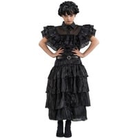 Metamorph Kostüm Wednesday Schwarzes Ballkleid für Mädchen, Das umwerfende Ballkleid von Wednesday, bekannt aus der viralen Tanzsz schwarz 158-164