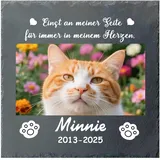 Umitive Individueller Grabstein für Katzen - Personalisierte Gedenktafel mit Foto, Name & Gravur - Tiergrabstein für Tierfriedhof - Wetterfeste Erinnerung an verstorbene Haustiere (Style A)