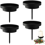 2 in 1 Kerzenhalter Adventskranz,4 Stück 8cm Kerzenhalter Stumpenkerzen,Metall Schwarz Adventskerzenhalter,Abnehmbar Kerzenstecker Adventskranz mit Dorn für Kerzen Weihnachten Deko