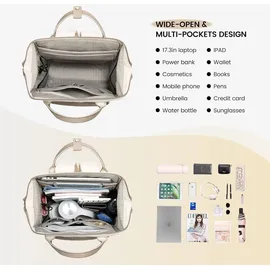 EMPSIGN Rucksack Damen 17 Zoll Laptop USB Ladeanschluss Wasserdicht Beige