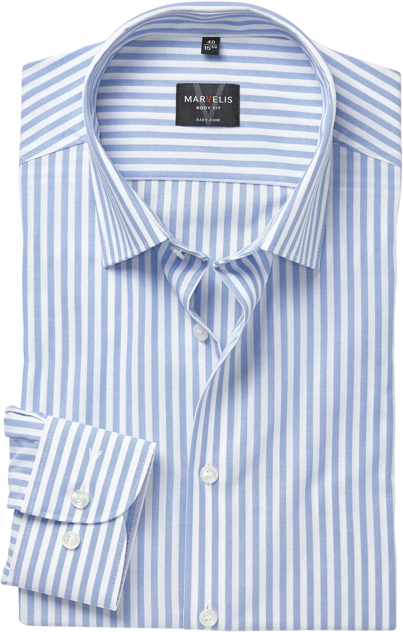 Langarmhemd MARVELIS, Herren, Gr. 41, N-Gr, bleu, Obermaterial: 100% Baumwolle, körpernah normal, Manschette, Hemden, Businesshemd, bügelleicht, body fit
