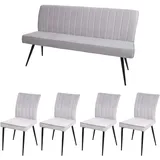 Mendler Esszimmer-Set HWC-K16, 4er-Set Stuhl+Sitzbank Esszimmergruppe Sitzgruppe Esszimmergarnitur, Samt Metall ~ hellgrau