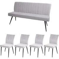 Mendler Esszimmer-Set HWC-K16, 4er-Set Stuhl+Sitzbank Esszimmergruppe Sitzgruppe Esszimmergarnitur, Samt Metall ~ hellgrau