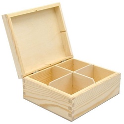 MyBer® Teebox Teebox Teebeutelbox 4 Fächer aus Holz Aufbewahrung von Teebeuteln, Gewürzen, Kaffeepads PM_PH304, Fichtenholz