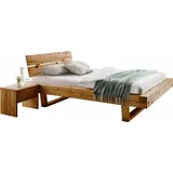 Home Affaire Schlafzimmer-Set HOME AFFAIRE "Ultima, 3-tlg., Bettgestell & 2 Nachttische aus massivem Fichtenholz", beige (natur), B/H: 180cm x 200cm, Massivholz, Schlafzimmermöbel-Sets