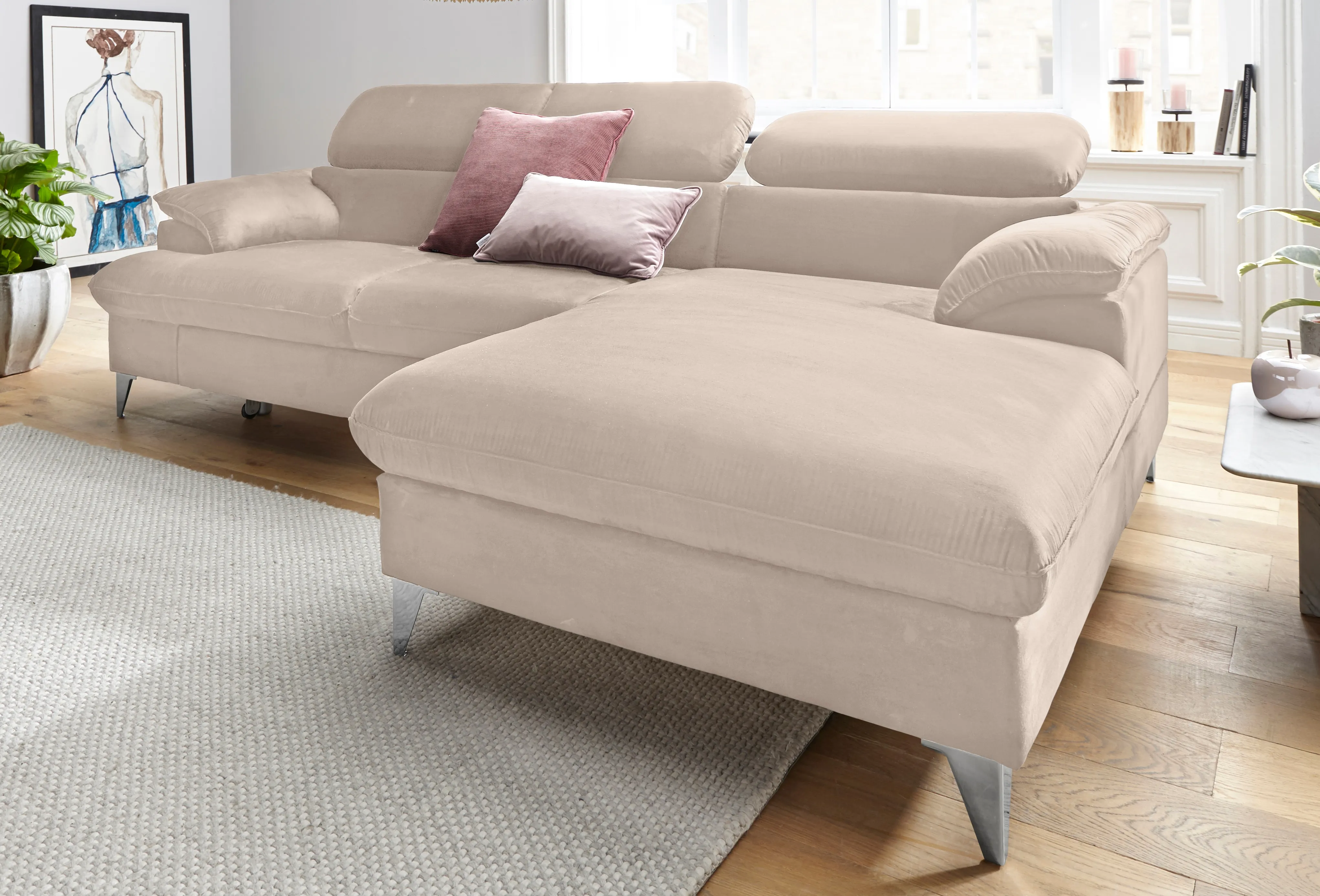 COTTA Ecksofa »Caluso L-Form«, inklusive Kopfteilverstellung, wahlweise mit Bettfunktion COTTA beige