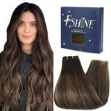 Fshine Tressen Echthaar Haarverlängerung Echthaar Tressen 35cm 100g Dunkelbraun bis Aschbraun Sew in Weft Extensions Echthaar Haartressen Echthaar zum Einnähen Farbe 2 8 2