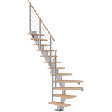 DOLLE Mittelholmtreppe Frankfurt (Breite: 65 cm, 1/4-gewendelt, Perlgrau, Farbe Stufen: Eiche weiß, Geschosshöhe: 259 – 301 cm)