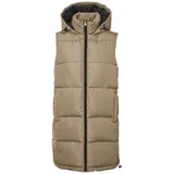 Damen Lange Puffer Weste Wattierte Stepp Übergangsjacke ohne Ärmel mit Kapuze Zip NMAURORA Farben Beige Größe 36